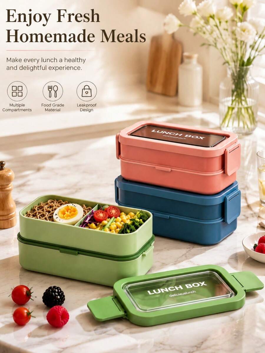 1pc Stackable Bento Box Adult Lunch Box | Suitable For Dining Out, Salad And Snack Storage, Premium Adult Lunch Box Set With Matching Components, Perfect For School, Office, Travel And Picnic, Back To School Essential