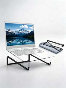 Aluminum Alloy Folding Laptop Stand, Desktop Height Adjustable Foldable Storage Heat Dissipation Tablet Stand, Hollow Heat Dissipation Design, Portable And Collapsible, Comes With Storage Bag, Stable Angle And Anti-Slip. Suitable For Home Desk, Office, Outdoor Commute, Compatible With Various Laptops, Ideal For Students And Office Workers, Raise Screen To Protect Cervical Spine. - One Size - View 1