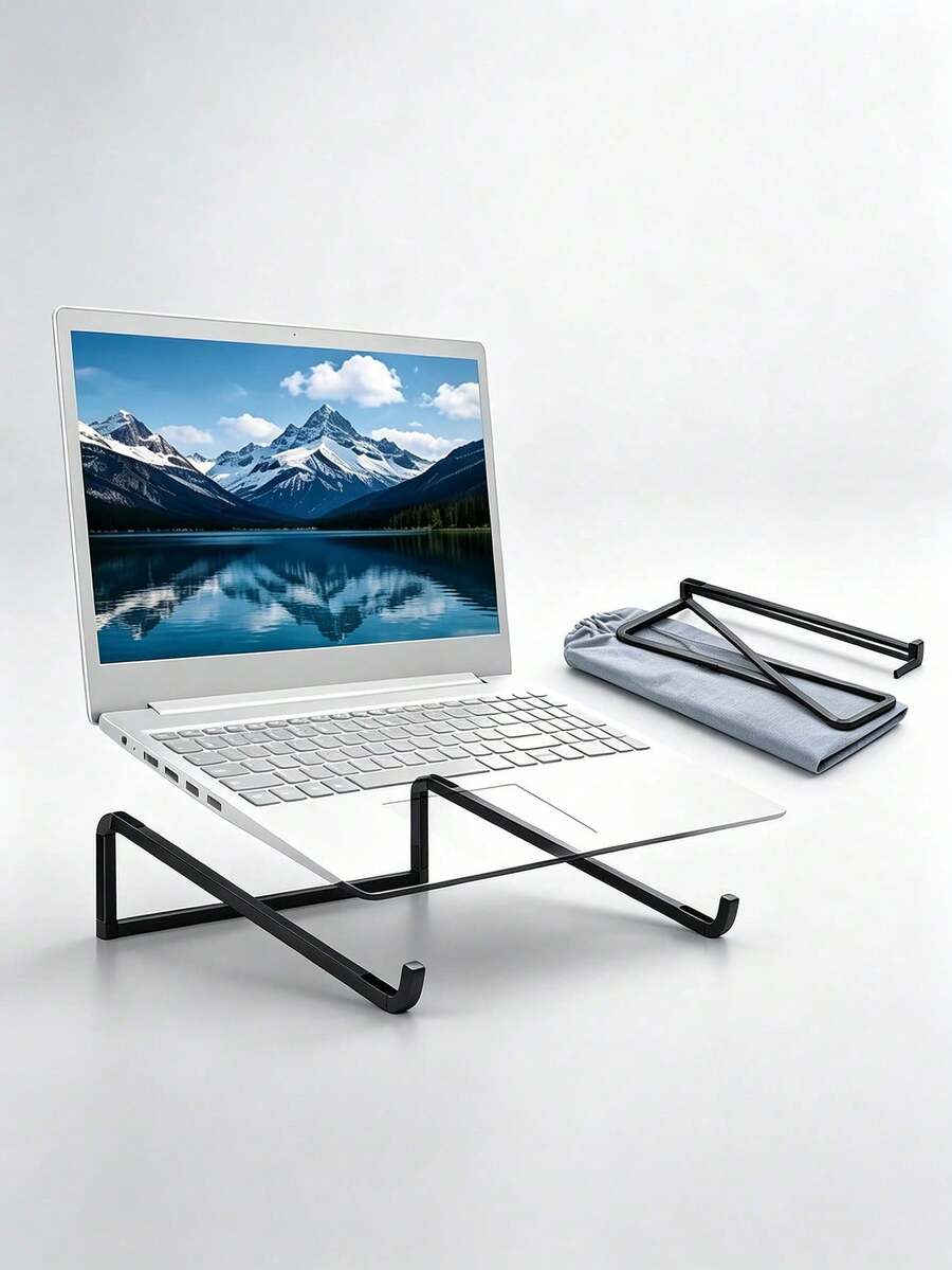 Aluminum Alloy Folding Laptop Stand, Desktop Height Adjustable Foldable Storage Heat Dissipation Tablet Stand, Hollow Heat Dissipation Design, Portable And Collapsible, Comes With Storage Bag, Stable Angle And Anti-Slip. Suitable For Home Desk, Office, Outdoor Commute, Compatible With Various Laptops, Ideal For Students And Office Workers, Raise Screen To Protect Cervical Spine. - One Size - View 1
