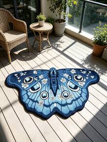 Butterfly Shaped Area Rug, Soft Fluffy Tufted Mat, Blue Floral Moth Pattern, Non-Slip Doormat, Suitable For Bedroom, Living Room, Entryway, Home Decor, Housewarming Gift - Butterfly - View 6