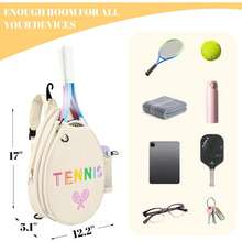 Cute Quilted Tennis Backpack For Women, Large Capacity Tennis Racket Bag With Embroidered Design, Adjustable Shoulder Strap Sports Rucksack For Tennis Training Outdoor Sports - Multicolor - View 2