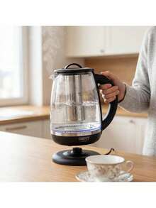 CAMRY Glass Electric Kettle With Tea Infuser & Temperature Control, Glass Tea Kettle - 2L Capacity, 360 Swivel Base, Stainless Steel Element, Black - EU E Type Plug(220-240V) - View 2