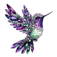 1/2/3PCS Gemstone Rhinestone Purple Green Hummingbird Heat Transfer Iron-On Patch, Luxury Crystal Bird Iron-On Sticker, DIY Decoration For T-Shirt, Hoodie, Pillow, Fabric Bag Patch - Multicolor - View 1