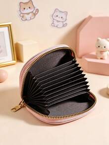SANRIO Dompet Kartu Kredit Lipat Motif Hello Kitty, Dompet Mini Kulit PU Tekstur Leci dengan Banyak Slot Kartu & Dompet Koin Berresleting, Kantong Berresleting Portabel - MultiWarna - View 6