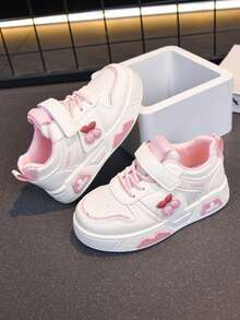 Cute Cherry Pattern Soft Sole Non-Slip White Sneakers For Toddler Girls - Pink - View 5