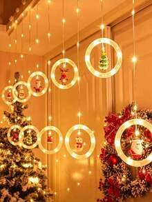 1 Pack New 10LED[LED Christmas Decorative Lights - DIY Christmas LED Curtain Light Set]USB Powered Holiday Decoration String Lights, Holiday Decorations, Featuring Christmas Tree, Snowman, Reindeer, Santa Claus, Gift Box Shapes - Suitable For Home, Bedroom, Party And Christmas Decoration Indoor Holiday String Lights, Colorful Window Display Lights! - Warm white light - View 6