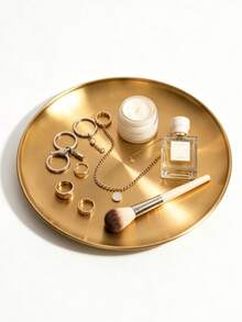 1pc Gold Minimalist Desktop Organizer Tray, Stainless Steel Bathroom Tray, Jewelry Tray, Jewelry Storage Box, Jewelry Organizer Rack, Perfume Tray, Scented Candle Tray, Wedding Room Home Decor, Vintage Decoration - Gold - View 4