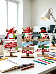 3/1pc Christmas Tabletop Directional Sign, Elf Reindeer Snowman Design, Christmas Decoration, Christmas Party Supplies, Room Decor, Christmas Home Decor, Christmas Table Centerpiece, Holiday Party Photo Prop, Small Tabletop Decor, Seasonal Table Display Christmas - Multiple Styles - View 5