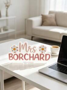 Personalized Floral Acrylic Name Plate, Double-Layer 3D Carved Design, Fresh Flower Accents, Customizable Text. Transparent And Exquisite Texture, Suitable For Wedding Seating, Tabletop Decor, Home Decoration, Commemorative Gift, Indoor And Outdoor Display. - Star - View 4