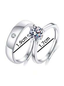 2pcs/Set Stylish Minimalist Couple Rings, Copper With Zirconia, Adjustable Size - Silver - View 4
