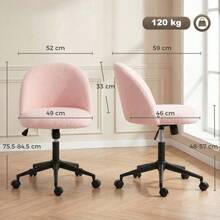 Swivel Office Chair In Teddy Fleece, Height-Adjustable, With Casters, Comfort Foam, Pink - Pink - View 3