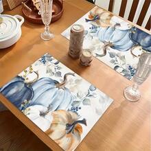 1/4/6pcs Autumn Series Assorted Colors Pumpkin Pattern Printed Placemats, Heat Resistant Table Mats For Home Kitchen/Dining Table Protection, Party Decor - Multicolor - View 5