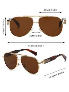 1 Pair Men's Gold Metal Double Bridge Aviator Frame Fashion Street Style Glasses - Gold - View 4