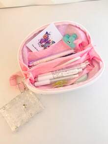 Polka‑Dot Print Pencil Case Detachable Star Glitter Card Pouch, Large Capacity Zipper Stationery Pen Pouch, Multi‑Purpose Storage Cosmetic Bag - Single Piece - View 3