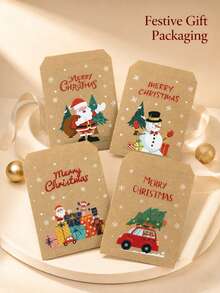12pcs Christmas Envelopes Candy Bags, Printed With Holiday Santa Claus Snowman Tree Patterns, Holiday Party Gift Packaging Bags, Suitable For Candy, Cookies, Snacks, Gifts And Seasonal Decorations - Multicolor - View 3