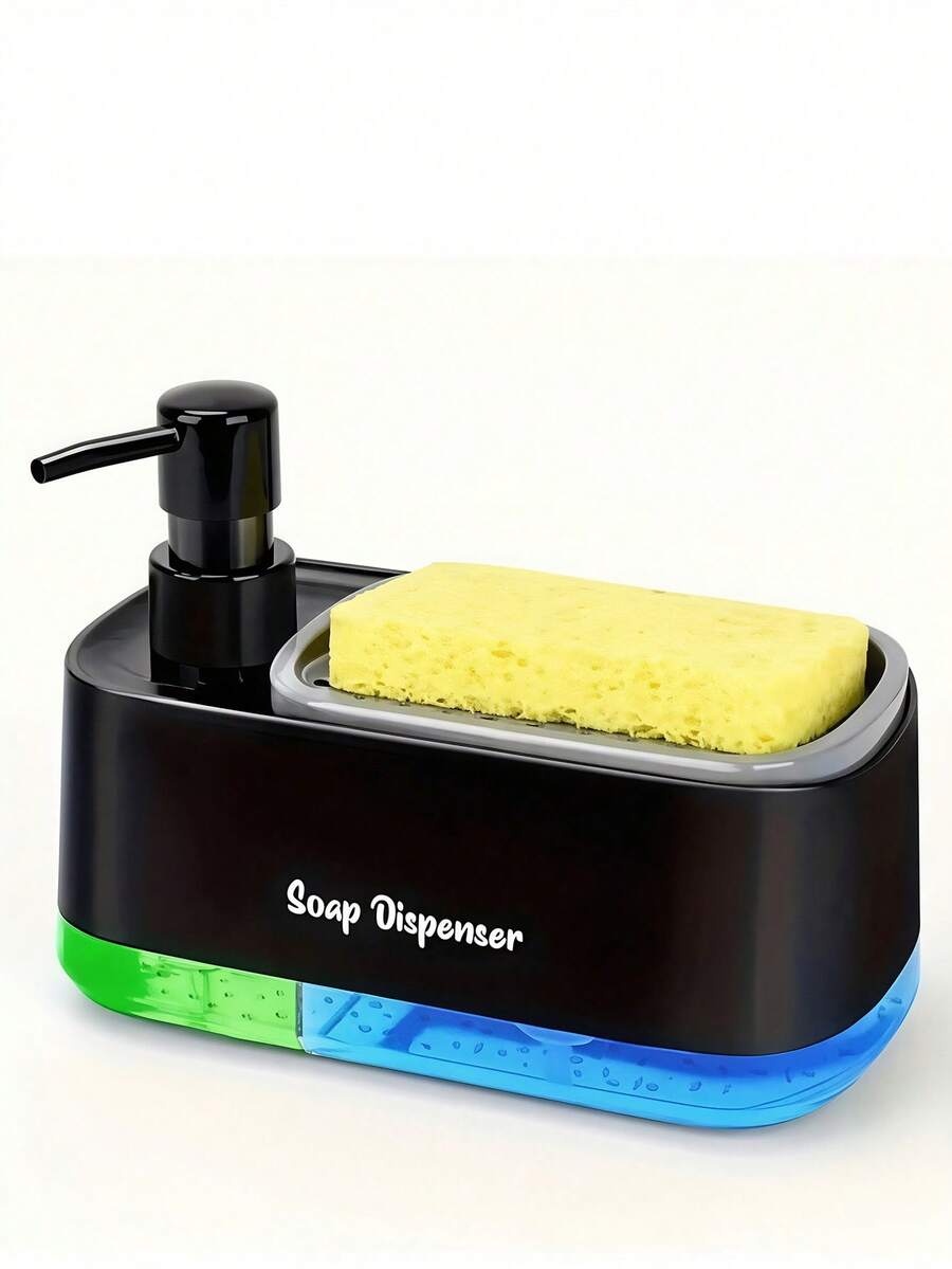 2-In-1 Soap Dispenser And Sponge Holder, Sink Organizer, Unisex, Refillable Soap Bottle, Suitable For Kitchen Home Bathroom Decor, Indoor Daily Use, Back To School, Christmas, Halloween, Travel, Holiday Party Gift, Essential Accessory