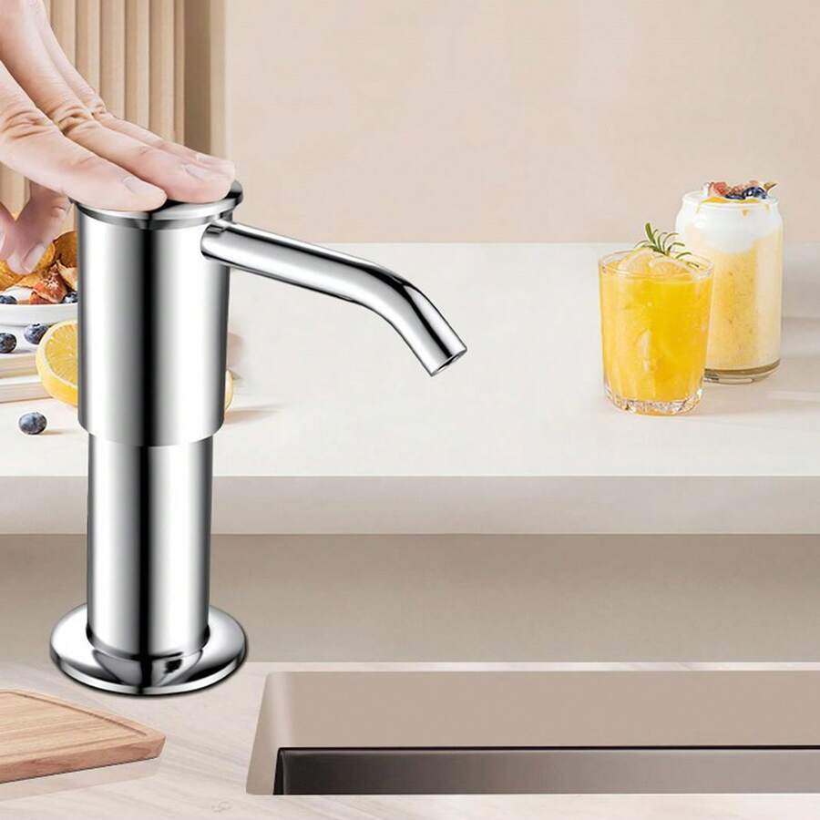 Silver/Black Press Pump Soap Dispenser With Extension Tube, Modern Kitchen Sink Countertop Liquid Soap Dispensing Setup For Home Kitchen Use - Mixed Colors - View 1