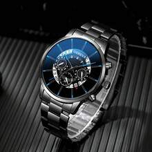 1pc Men's Business Steel Band Quartz Watch, Versatile Round Alloy Dial, Suitable For Business, Casual, Holiday Wear, Best Gift For Men - Black - View 6
