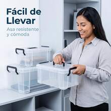 FICOZY Set 2 Cajas Almacenamiento 6L+12L Transparente con Asas Cierre Apilable para Hogar Oficina - 6L+12L - Ver 4