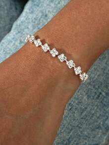 1pc Women's Elegant Crystal Diamond Bracelet - Silver - View 1