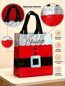 1/5PCS Customized Red Gift Bag For Christmas Day, Personalized With A Name, Featuring A Handle And Laser Element Design, Adorned With A Santa Claus Pattern. It'S A Party Tote Bag Made Of Non-Woven Fabric, Gift For Her/Him - Multicolor - View 12