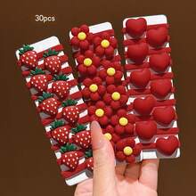 30pcs Red Flower Strawberry Hair Ties, Sweet Style Hair Accessories Suitable For Daily Use Ponytail Elastics Rubber Bands - Multicolor - View 10