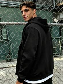 Men's Full Zip Hoodie, Regular Fit, Soft Long Sleeve Hooded Jacket, Casual Sports Sweatshirt, Black - Black - View 3