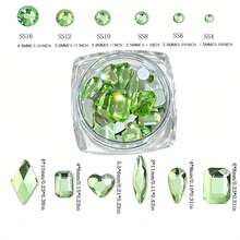 1 Grid Multi-Shape 3D Flatback Nail Rhinestones, Nail Gemstone Glass Crystal Ornament Tool Kit Nail Charm Diamonds, For DIY Craft, Clothes, Nail Art Craft Decoration - Green - View 4