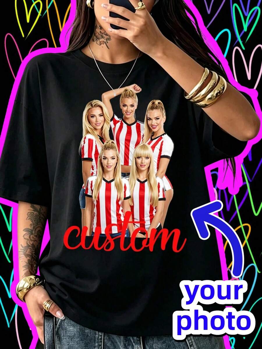 Custom 90s Vintage Rap T-Shirt, Personalized Gift, Birthday And Fun Party Custom Photo. Vintage Bootleg Style, Add Your Photo And Text - Black - View 1