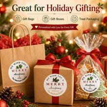 35-350pcs Custom Christmas Holly Name Stickers, Personalized Round Holiday Gift Labels, Festive Merry Christmas Style, Customized Text Gift Stickers, Customizable Family Message Seals, Gift Wrapping Decor, Christmas Party Favors, Holiday Gifts - Multicolor - View 5