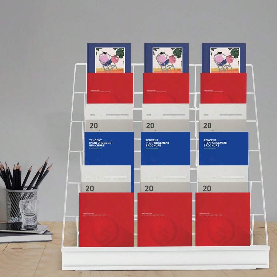 OUKANING 6-Tier Tabletop Magazin Broschüre Rack, Desktop Buch Zeitung Aufbewahrung Display Halter - Weiss - Übersicht 1