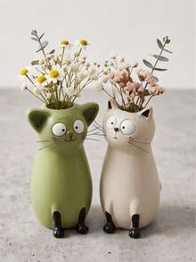 1pc Cute Cat Resin Mini Vase Set, Adorable Cat Dried Flower Holder, Home Desktop Bookshelf Decor, Perfect Gift For Cat Lovers And Animal Decor Collectors - Funny Style - View 4