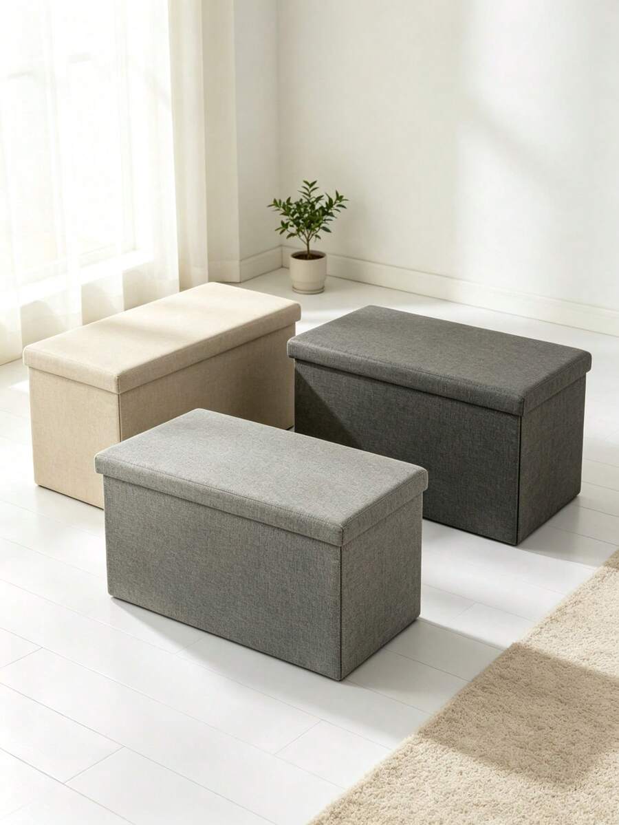 Folding Storage Ottoman Bench, Large Storage Capacity Storage Bench,Linen Fabric Storage Footstool, Multifunctional Foldable Chest Box, Easy Assembly,Padded Seat Stool For Bedroom Living Room Hallway, Space‑Saving Home Storage Organizer - Multicolor - View 1