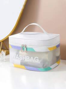 1pc Transparent PU Material Colorful Portable Cosmetic Bag, Large Capacity Travel Toiletry Bag Storage Bag, Suitable For Cosmetics, Toiletries, Fashion And Multi-Function, Cute Gift For Women Makeup Travel Toiletries Storage Bag - Multicolor - View 9