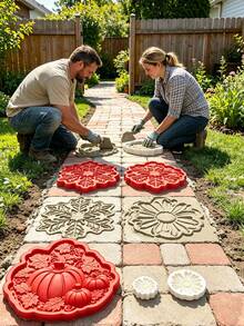 2pcs/Set Reusable Sunflower Stepping Stone Mold, Concrete Pathway Making Mold With Floral Design, Reusable Paving Stone Mold, Suitable For Garden Walkway, Lawn, Outdoor Decoration, Handmade Gardening Craft Tool - A - View 9