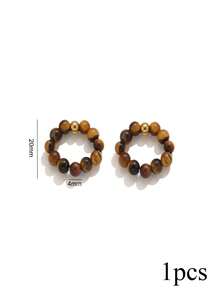 1 Pc Stainless Steel Natural Stone Beads With Elastic Spacer Beads, Bohemian Style, DIY Handmade Jewelry For Women's Everyday And Party Wear - Bead - View 7