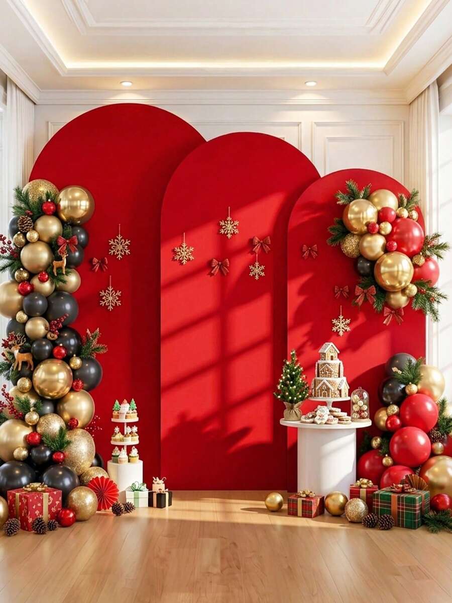 1pc Red Arch-Shaped Backdrop, Christmas Home Decor Background Cloth (No Stand), Milk Silk Photo Backdrop Prop, Can Be Paired With Balloons For Decoration, Merry Christmas Decoration, Christmas Decor, Christmas Decor, Xmas Decor, Baby Shower Decoration, Christmas Home Decor, Christmas Party Decoration