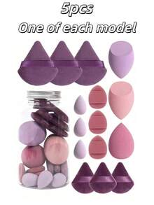 Random 5-Piece Makeup Sponge Set With Random Packaging Bottle And Bag, Complete Makeup Tool Set Including 3 Regular Makeup Sponges, 3 Mini Makeup Sponges, 3 Powder Puffs, 3 Mini Powder Puffs, And 3 Mini Finger Cushion Powder Puffs, Suitable For Foundation, Concealer, Loose Powder And Other Base Makeup Products For Flawless Long-Lasting Makeup, Multi-Color Latex-Free Makeup Sponges, Dry And Wet Use, Also As A Dedicated Application Tool For Creamy Foundation - Multicolor - View 7