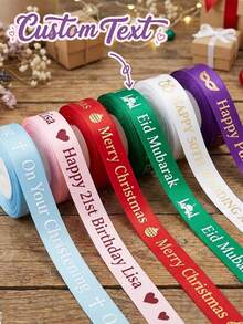 Personalized Gift Wrapping Ribbon, Custom Name Text Satin Ribbon, DIY Christmas Wedding Birthday Present Packaging Decoration Supplies - Multicolor - View 2