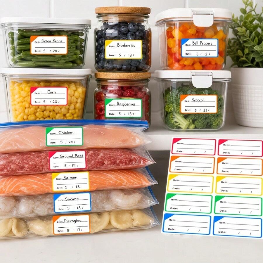 200PCS Colorful Removable Freezer & Food Storage Labels - Waterproof Food Storage Stickers, Kitchen Organization, Date & Content, English, No Residue Paper Labels, Perfect For Meal Prep, Containers & Kitchen Essentials, Holiday Must-Have - Multicolor - View 1