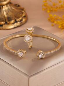 rakol 2pcs Fashion Cubic Zirconia Asymmetrical Decor Ring & Bracelet Set - Heart-shaped - View 7