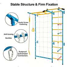 5-In-1 Wall Mounted Indoor Climbing Frame, Multi-Function Home Gym Wall With Rope Net, Swing Rings & Rope Ladder - Multicolor - View 4