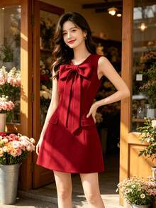 Women Short Dresses - Red - View 2