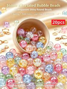 20pcs/Pack 16mm Mixed Color AB Plated Bubble Beads, Large Hole Round Acrylic Beads, Suitable For Jewelry Making, DIY Necklace, Bracelet, Keychain, Bead Pen, Handmade Crafts, Personalized Gifts - Multicolor - View 7