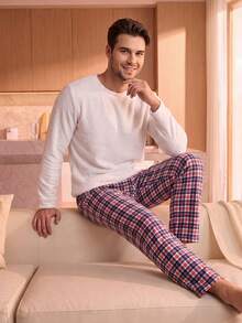 Manfinity Underwear&Sleepwear Basics ملابس داخلية وملابس نوم أساسية من Manfinity – طقم ملابس منزلية بأكمام طويلة وشورتات بوكسر (مجموعة الخريف/الشتاء) - متعدد الألوان - مشاهدة 13