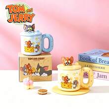 TOM AND JERRY. Authentic Ceramic Mug With Lid, Can Be Used As Phone Holder, 450ml Thick-Walled Ceramic Dust-Proof Cup, Suitable For Home, Office, Dorm And Birthday Gift, Microwave And Dishwasher - Multicolor - View 2