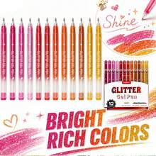 12 Colors Glitter Gel Pens, Vibrant Colors With Shiny Glitter, Smooth Writing, Suitable For Diary, Notes, Drawing, Greeting Card Making And DIY Crafts, Back To School Supplies - Sets - View 5