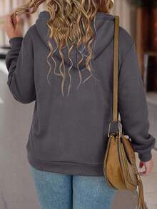 Plus Size Women's Casual Loose Colorblock Zip-Up Sweatshirt - Grey - View 4