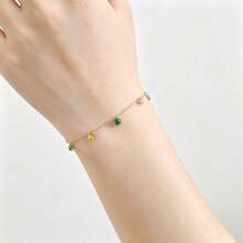 falinne Vòng tay mặt dây chuyền đá pha lê đa sắc tinh xảo bạc Sterling 925, mặt dây đính đá rhinestone nhiều màu dạng nhiều lớp điều chỉnh được, trang sức quà tặng cho bạn nữ - Vàng - Xem 6