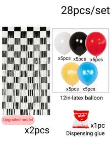 2/1pc Racing Theme Metallic Tinsel Curtains, Black And White Checkered Fringe Curtains, Rain Curtain Balloon Set, Racing Theme Birthday Party Decor Curtains, Theme Party Foil Curtains, "Go Racing" Party Backdrop, Indoor/Outdoor Party Backdrop Decor - Racing - View 17